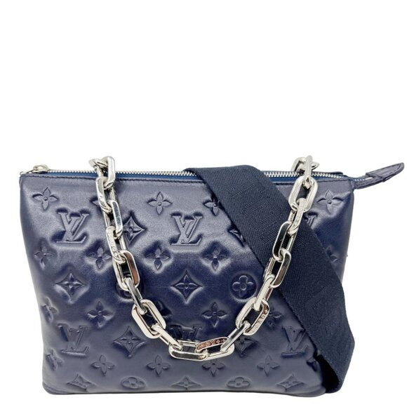 Louis Vuitton Coussin PM Monogram Embossed Leather Shoulder Bag Navy Blue - Picture 1 of 14